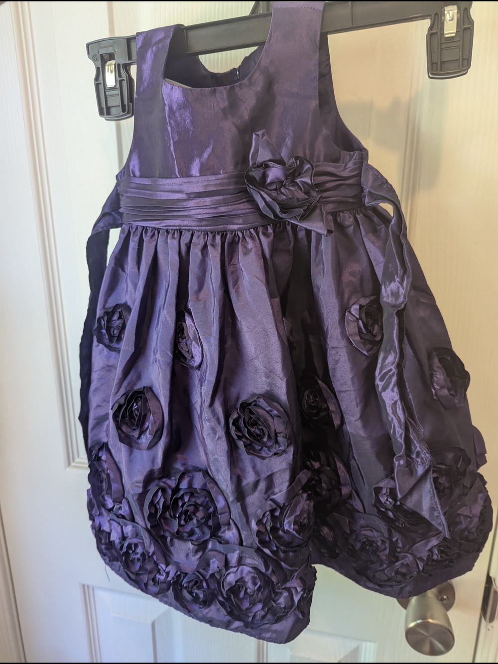 Jessica Ann Deep Purple Satin Dress with Pink Brand Embroidery